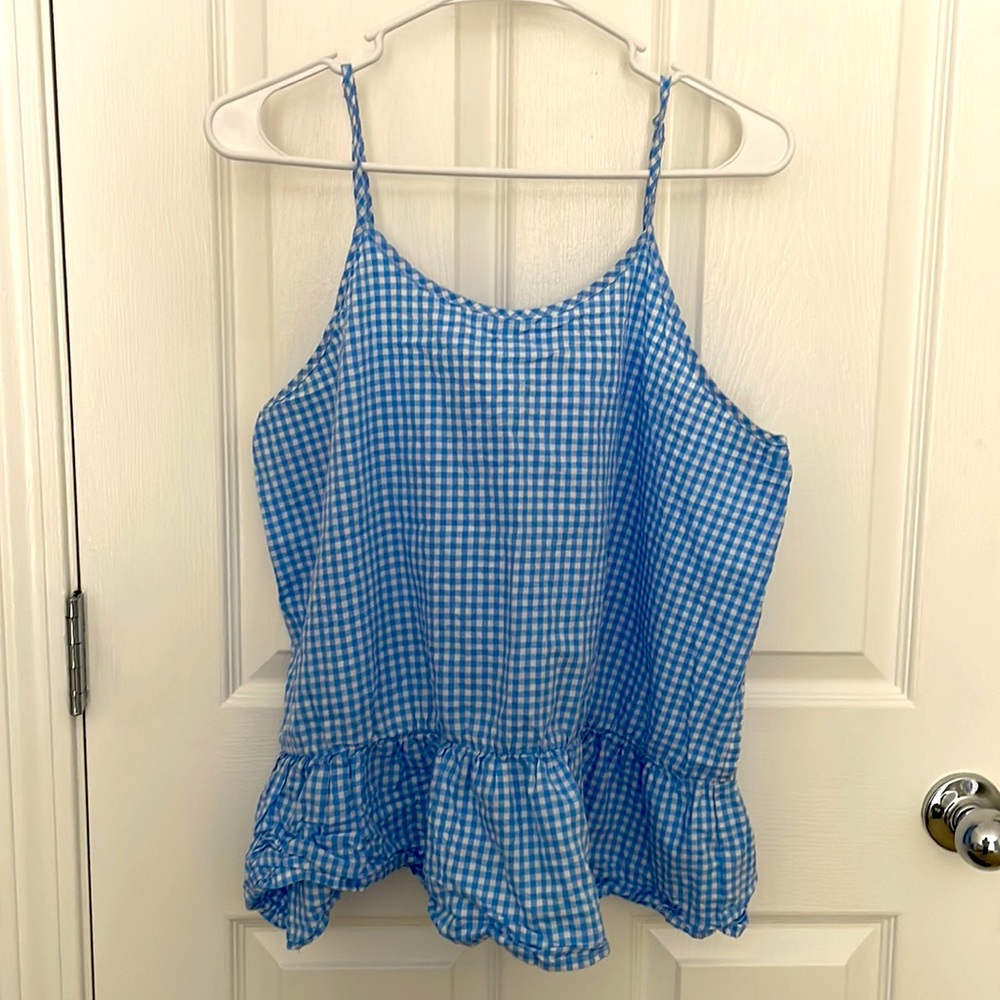 Blue Gingham Peplum Tank